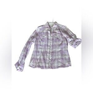 Banana Republic- Women’s Pink and white classic fit long sleeves shirt - Size- S